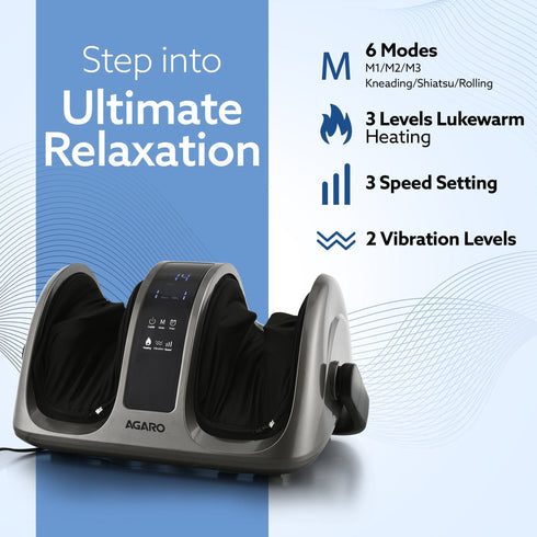Primo Foot Massager, Kneading & Rolling Function, Lukewarm Heat, Vibration, Timer, for Pain Relief, Muscle Relaxation & Improving Blood Circulation